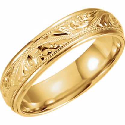 50062:144963:P 14kt Yellow 6mm Hand Engraved Band Size 5