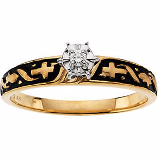 R16647D:167362:P 14kt Yellow & White Diamond Religious Engagement Ring