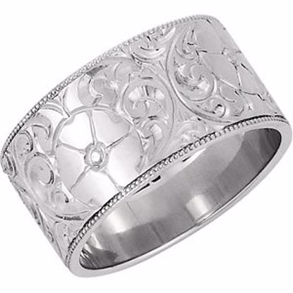 50065:175361:P 14kt White 10mm Hand Engraved Band Size 9