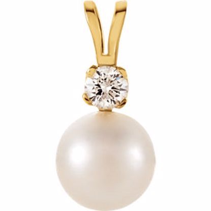 61118:209614:P 14kt Yellow Akoya Cultured Pearl & .10 CTW Diamond Pendant