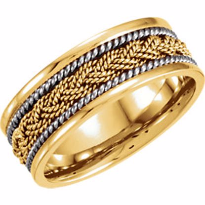 50045:216901:P 18kt Yellow & White 8mm Comfort-Fit Hand-Woven Band Size 11.5