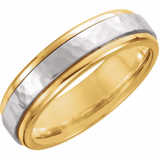 50158:222448:P 18kt Yellow & Platinum 6mm Comfort-Fit Band with Hammered Finish Size 8.5