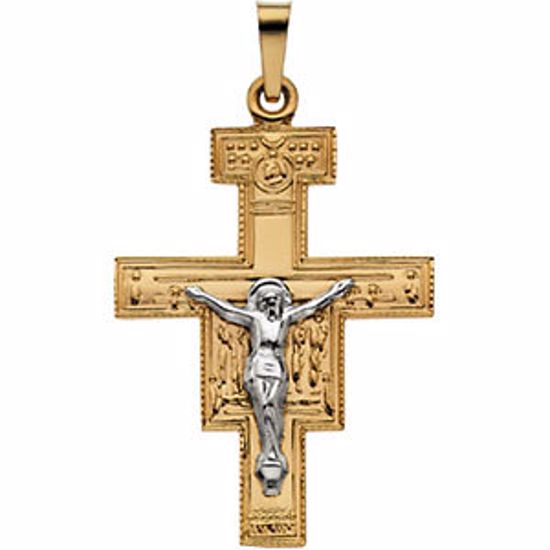 R41171:252424:P 14kt Yellow & White 26x20mm San Damiano Crucifix Pendant