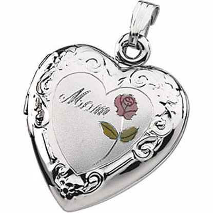 21845:241004:P Sterling Silver Mom Heart Shape Locket with Rose