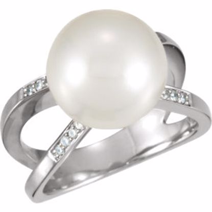63069:294121:P 18kt Palladium .08 CTW Diamond & South Sea Cultured Pearl Ring