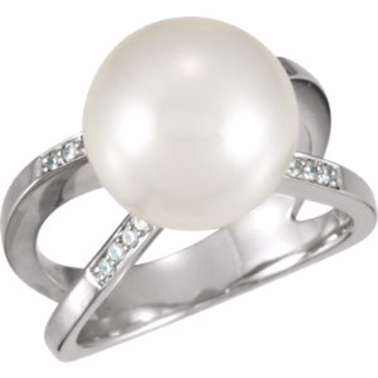 63069:294121:P 18kt Palladium .08 CTW Diamond & South Sea Cultured Pearl Ring