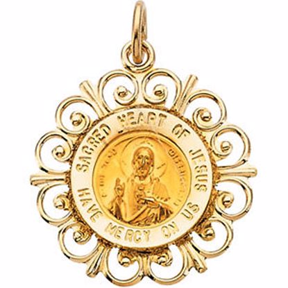 R41486:304433:P 14kt Yellow 18.5mm Round Sacred Heart of Jesus Medal