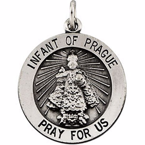 R16343:304636:P Sterling Silver 18.5mm Round Infant of Prague Medal with 18" Chain