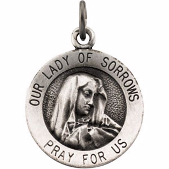 R16365:304661:P Sterling Silver 14.5mm Our Lady of Sorrows 18" Necklace