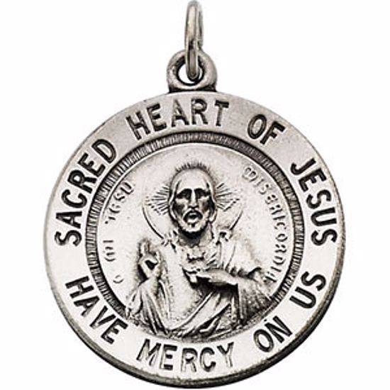 R5039:304695:P Sterling Silver 18.5mm Sacred Heart of Jesus 18" Necklace