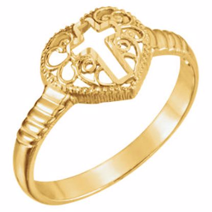 R16697:305640:P 14kt Yellow Cross Heart Ring