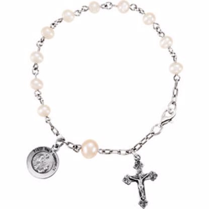 R41905:296712:P Sterling Silver First Holy Communion Freshwater Cultured Pearl Rosary Bracelet