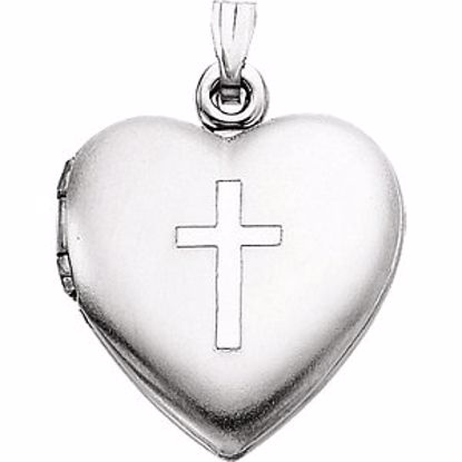 R41397:297227:P Sterling Silver 15.5x13mm Heart Locket with Cross