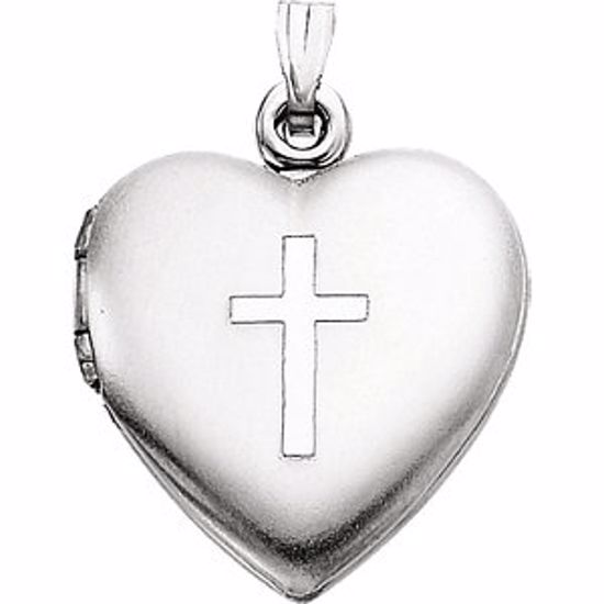 R41397:297227:P Sterling Silver 15.5x13mm Heart Locket with Cross