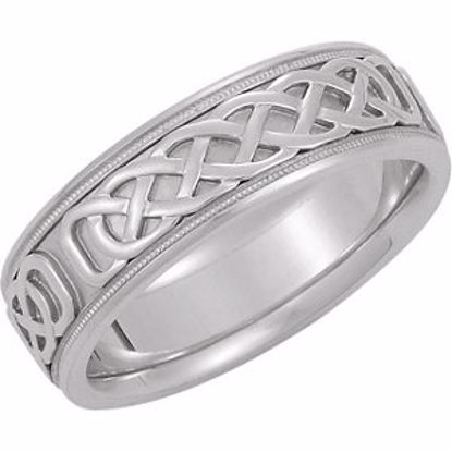 50518:298918:P 14kt White 7mm Celtic Inspired Band Size 6.5