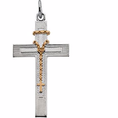 R41430:302035:P Sterling Silver 29.25x15.75mm Rosary Design Cross Pendant