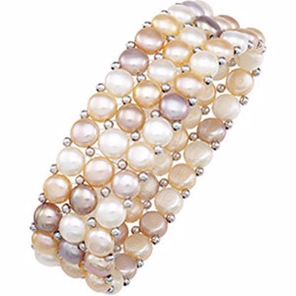 63927:100167:P Sterling Silver Freshwater Cultured Natural Multi-Colored Pearl 3 Row Stretch Bracelet