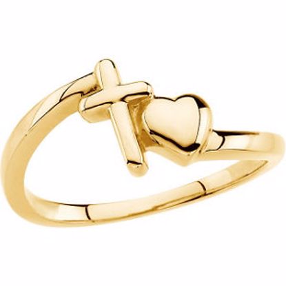 R16678:100001:P 14kt Yellow Cross & Heart Chastity Ring without Packaging