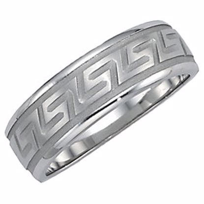 50569:100002:P 14kt White 7mm Greek Key-Inspired Tapered Wedding Band Size 11