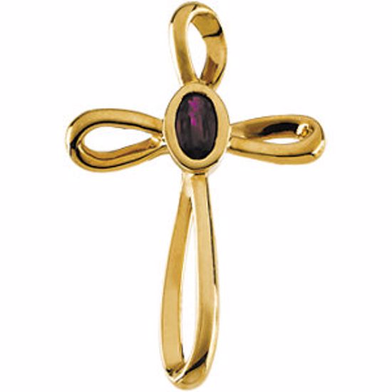 R41238R:100122:P 14kt Yellow Ruby Cross Pendant