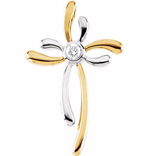 R41222D:60126:P 14kt Yellow & White 1/10 CTW Diamond Cross Pendant