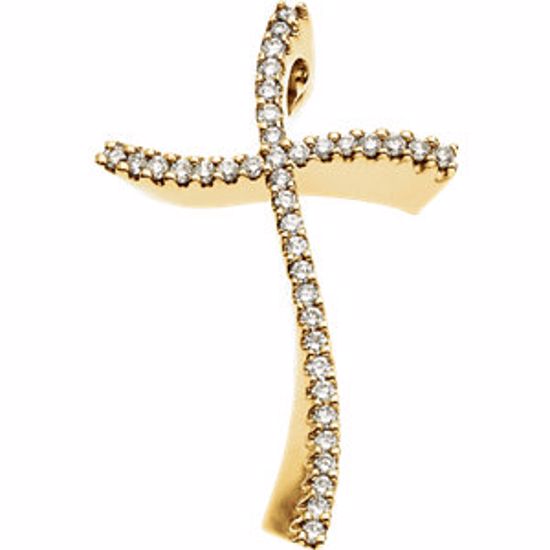 R41231D:62004:P 14kt Yellow 3/8 CTW Diamond Cross Pendant