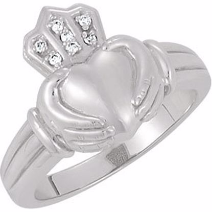 64142:20709:P 14kt White Gents Diamond Claddagh Ring