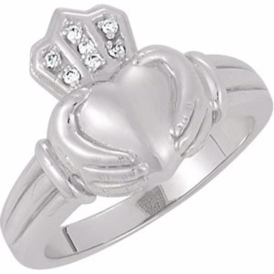 64142:20708:P 14kt White Ladies Diamond Claddagh Ring