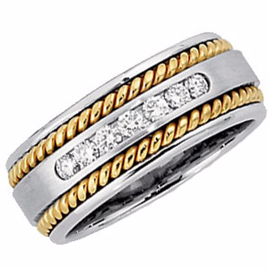 64125:100552:P 14kt White & Yellow Ladies 1/4 CTW Diamond Rope Design Band Size 7