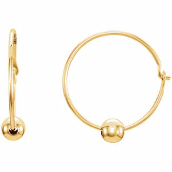 19107:1243080:P 14kt Yellow Youth Hoop Earrings with Bead