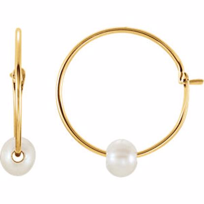 19108:1243090:P 14kt Yellow 12mm Pearl Hoop Earrings