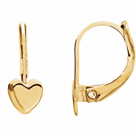 19113:1243150:P 14kt Yellow Heart Lever Back Youth Earrings