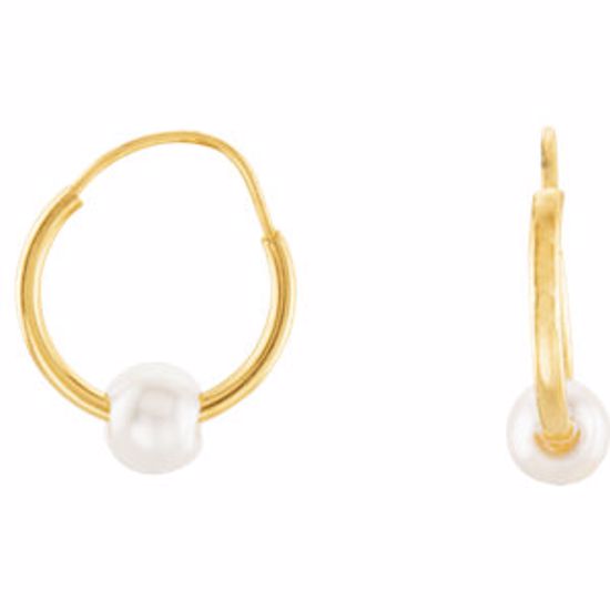 19164:2674090:P 14kt Yellow Youth Hoops with Pearl Earrings