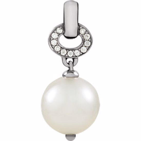 64325:100598:P 18kt Palladium White South Sea Cultured Pearl & .08CTW Diamond Pendant 