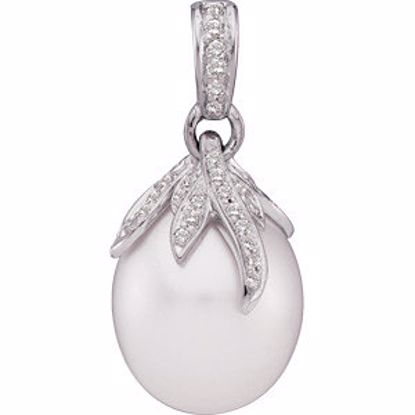 64313:100571:P 18 Palladium White 1/4 CTW Diamond & 13mm South Sea Cultured Pearl Pendant