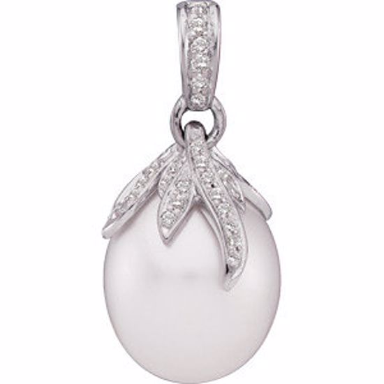 64313:100571:P 18 Palladium White 1/4 CTW Diamond & 13mm South Sea Cultured Pearl Pendant