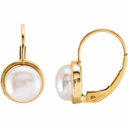 20249:2554850:P 14kt Yellow 7.5mm Freshwater Cultured Pearl Lever Back Earrings