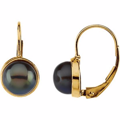 20253:2554940:P 14kt Yellow 7-7.5mm Black Freshwater Cultured Pearl Lever Back Earrings