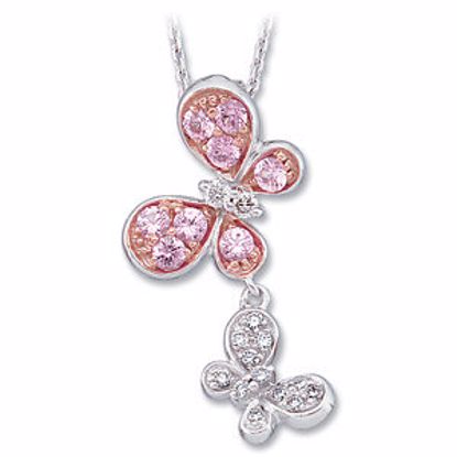 64495:60023:P 14K White & Rose Plated 1/10 CTW Diamond & Pink Sapphire Necklace