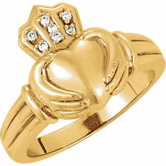 64142:20711:P 14kt Yellow Ladies Diamond Claddagh Ring