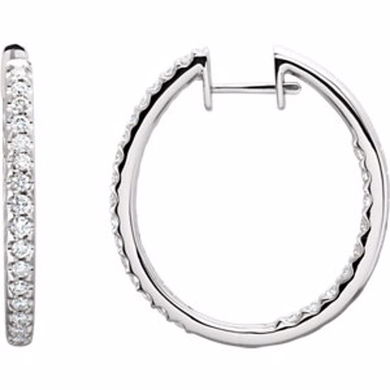 61378:2594450:P 14kt White 1 CTW Diamond Hinged Inside/Outside Hoop Earrings