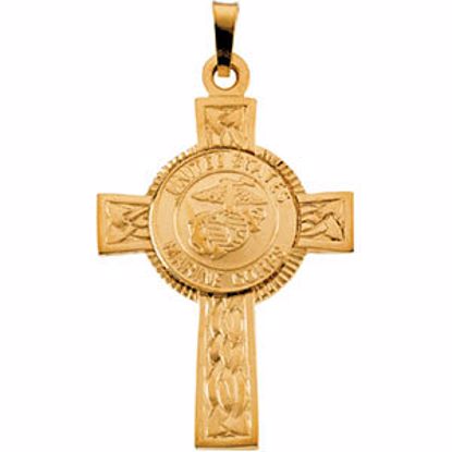 R42061:300005:P 14kt Yellow 28.5x20.75mm U.S. Marines Corps Cross Pendant