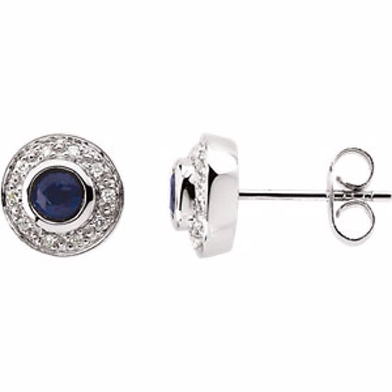 61544:2616120:P 14kt White 3.5mm Round Sapphire & 1/10 CTW Diamond Earrings