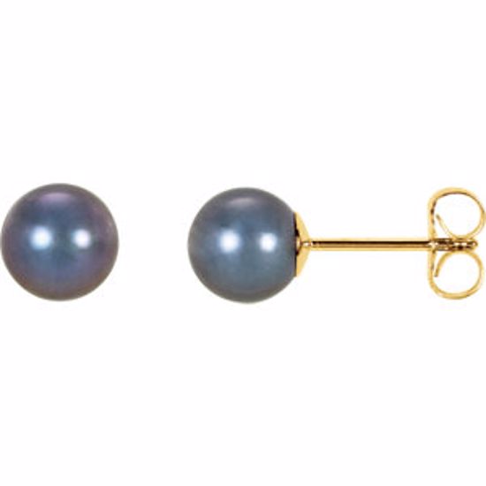 61660:2533650:P 14kt Yellow 6.5-7mm Black Freshwater Cultured Pearl Earrings