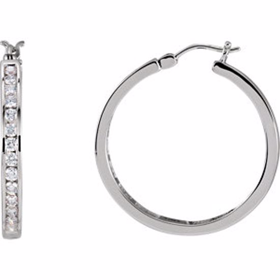 62189:2635340:P 14kt White 1 CTW Diamond Hoop Earrings