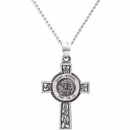 R42064:1006:P Sterling Silver 28.5x20.75mm St. Michael Cross Pendant with 24" Chain