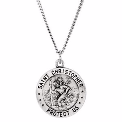 R41580:1009:P Sterling Silver 18mm Round St. Christopher U.S. Coast Guard Medal 18" Necklace