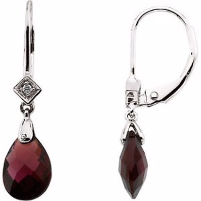 64576:10014:P 14kt White 10x7mm Briolette Brazilian Garnet & .025 CTW Diamond Earrings