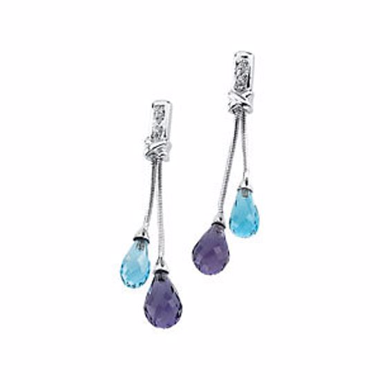 64571:10018:P 14kt White Swiss Blue Topaz, Amethyst & .02 CTW Diamond Earrings