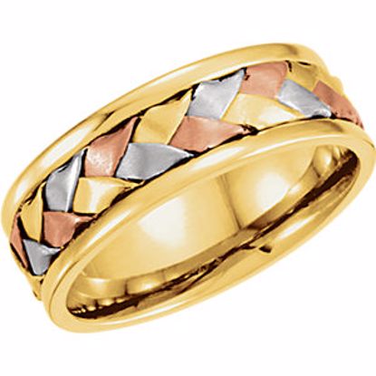 50632:100200:P 14kt Yellow, White & Rose 7.75mm Hand Woven Comfort Fit Band Size 6